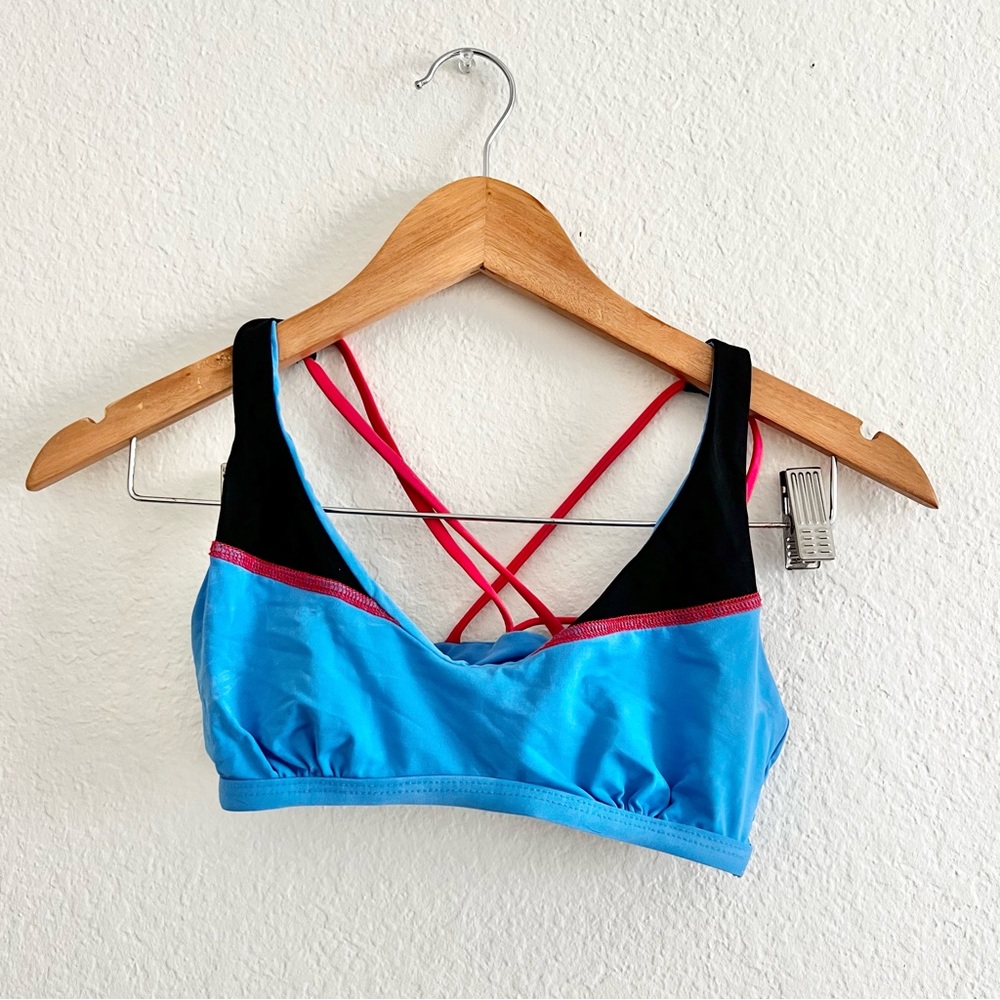 L*Space Blue and Black Cross Back Swim Top Sz XS